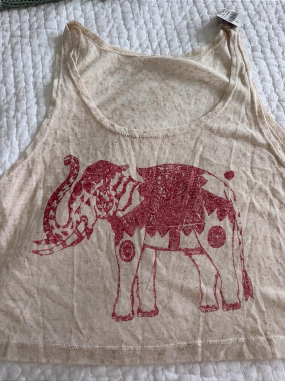 Brandy Melville Cream Tank Top with Red Elephant Graphic